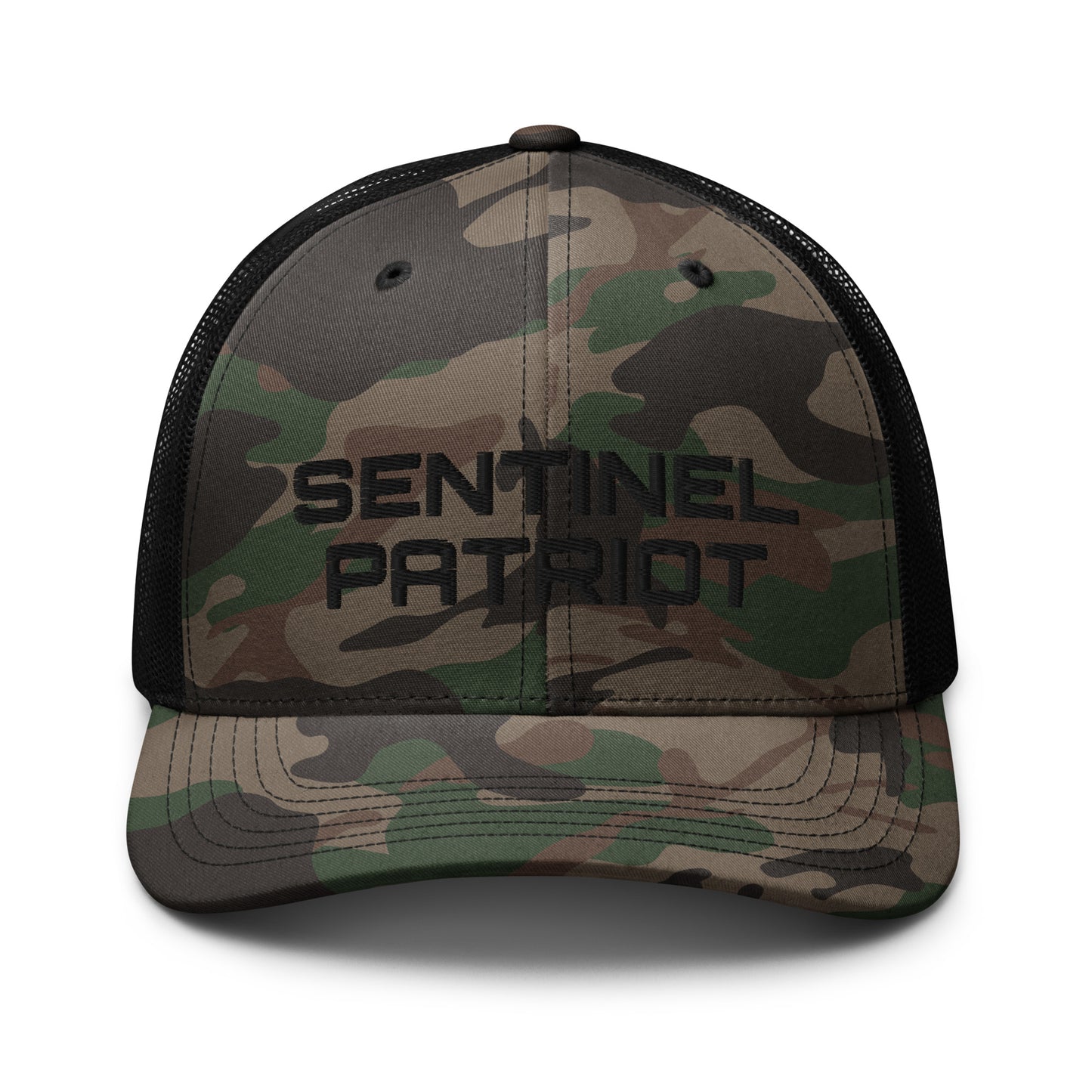 Camo/Black "Sentinel Patriot" Trucker Hat (Embroidered)