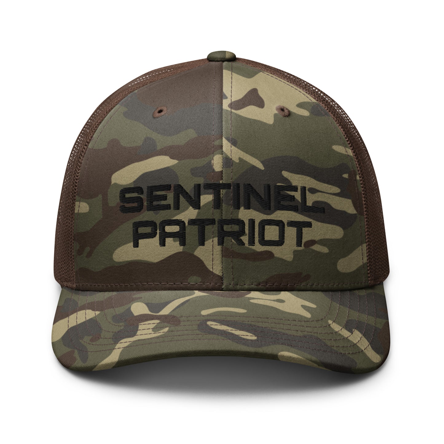 Camo/Brown "Sentinel Patriot" Trucker Hat (Embroidered)