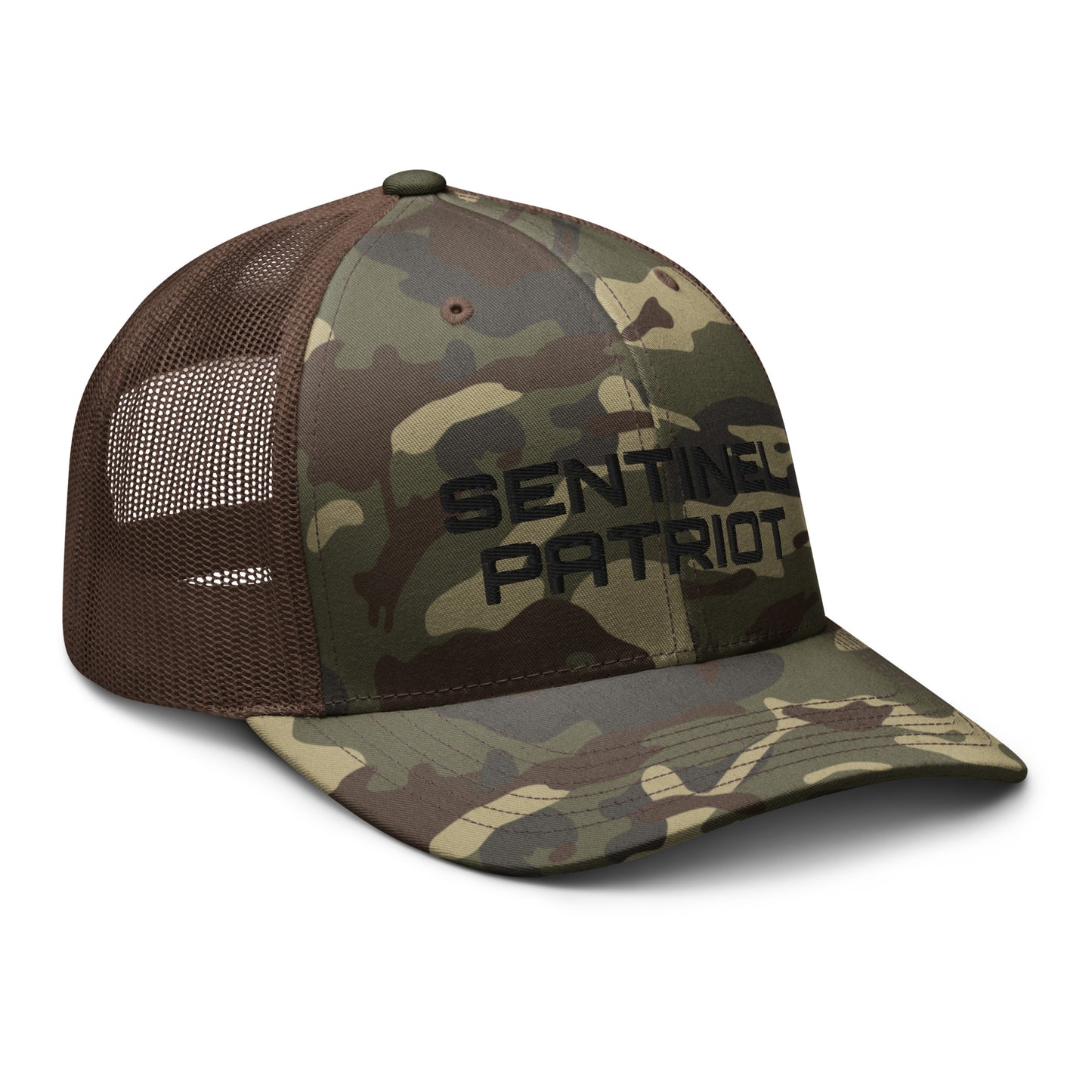 Camo/Brown "Sentinel Patriot" Trucker Hat (Embroidered)